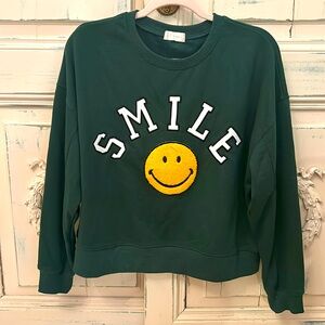 Altar'd State Women's Yellow and Green smile, happy face Sweatshirt